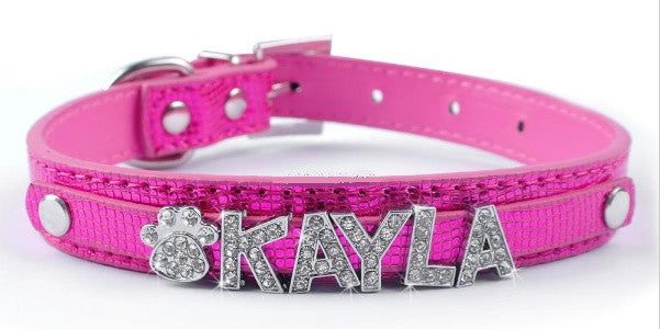 Personalized Bling Rhinestone Dog Collar – Custom Name Cat Collar, Adjustable PU Leather For Small & Medium Pets